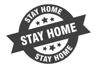 stay home sign. round ribbon sticker. isolated tag