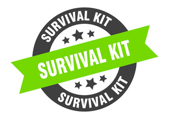 survival kit sign. round ribbon sticker. isolated tag