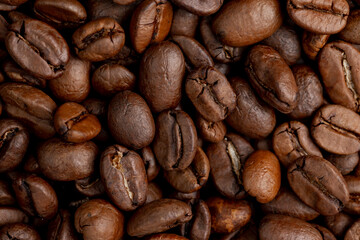 Сoffee background. Close-up texture of coffee beans as a natural background.