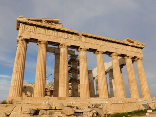 Obraz premium View of the Parthenon, the ancient temple of goddess Athena, under restoration, in Athens, Greece