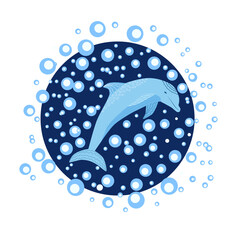 dolphin and marine elements isolated on a white background