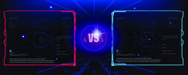 VS, Versus. Screen battles. Fight card template in futuristic design with HUD elements. User interface for video games. Concept background. Confrontation screen