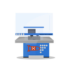 Supermarket cashbox equipped with a coronavirus protective screen isoleted on white background.