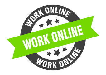 work online sign. round ribbon sticker. isolated tag