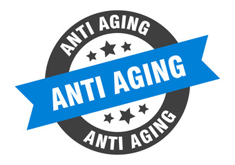 anti aging sign. round ribbon sticker. isolated tag