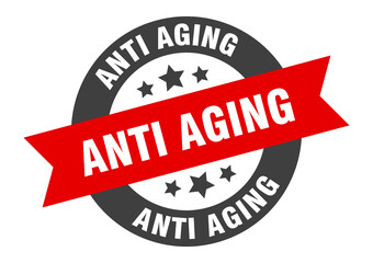 anti aging sign. round ribbon sticker. isolated tag