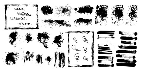 Hand draw sketch paint brush set. Artistic sketch grunge painted brush isolated black and white vector illustration