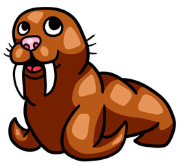 Adorable Stylized Happy Funny Brown Walrus