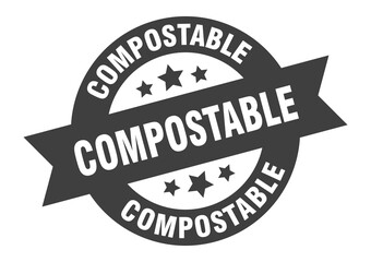 compostable sign. round ribbon sticker. isolated tag