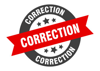 correction sign. round ribbon sticker. isolated tag