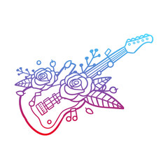 Fototapeta premium Electric Guitar Music Rose Flower with Vintage Key Design. Floral frame ornament vector style. Decoration Design Empty illustration.