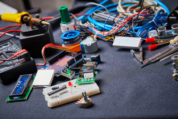 electronic board and tools repairs on black background