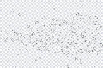 Air bubbles, oxygen, champagne crystal clear, isolated on a transparent background of modern design. Vector illustration of EPS 10.