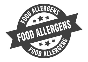 food allergens sign. round ribbon sticker. isolated tag