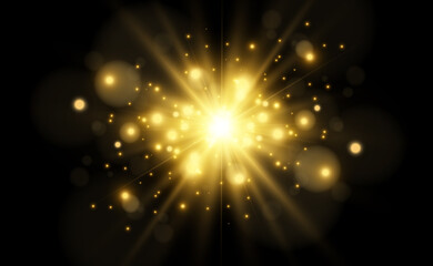 Bright beautiful star.Vector illustration of a light effect on a transparent background.	
