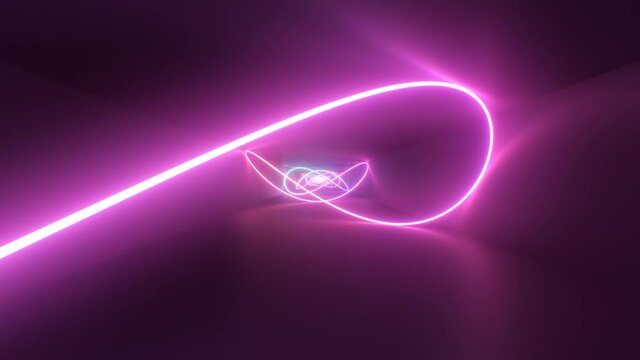 Ultraviolet Neon Laser Curve Glows Inside Reflective Endless Tunnel - 4K Seamless Loop Motion Background Animation