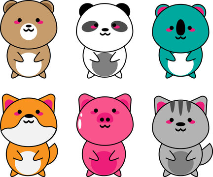 Vector illustration of cute kawaii animal design with chubby body