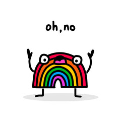 Oh no expressive rainbow hand drawn vector illustration in cartoon doodle style