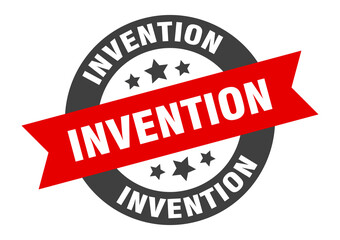 invention sign. round ribbon sticker. isolated tag