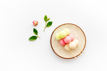 Asian cooking background - traditional sweets Dango, dumpling rice cake