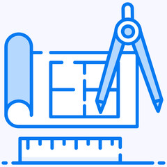 
Some geometrical tools with a graphically designed chart symbolizing architecture or a model 
