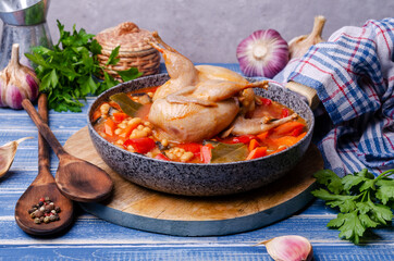 Stewed poultry with vegetables and beans