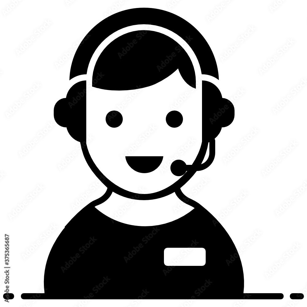 Sticker man wearing headphones, dispatcher icon in modern style