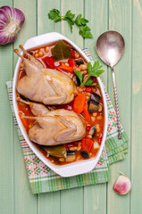 Stewed poultry with vegetables and beans