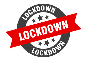 lockdown sign. round ribbon sticker. isolated tag