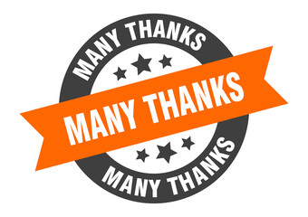 many thanks sign. round ribbon sticker. isolated tag