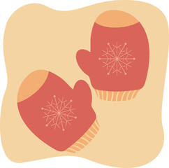 Cute cozy knitted mittens with snowflakes, winter mood vector flat illustration. Warm mittens for protection from the cold. Autumn and winter clothing. New year style, holidays vibes, christmas mood.