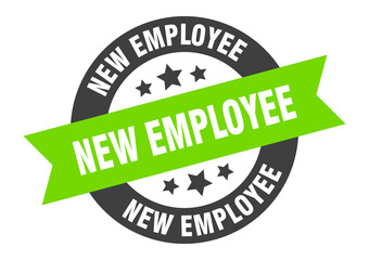 new employee sign. round ribbon sticker. isolated tag