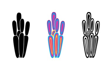 Vector illustration of cacti isolated on a white background. Icons, silhouettes of cacti. Mexican desert cactus, tropical plants, summer garden. Abstract creative decorative cactus, succulent, aloe