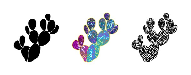Fototapeta premium Vector illustration of cacti isolated on a white background. Icons, silhouettes of cacti. Mexican desert cactus, tropical plants, summer garden. Abstract creative decorative cactus, succulent, aloe