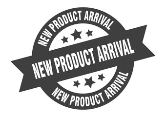 new product arrival sign. round ribbon sticker. isolated tag