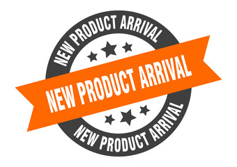 new product arrival sign. round ribbon sticker. isolated tag