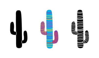 Vector illustration of cacti isolated on a white background. Icons, silhouettes of cacti. Mexican desert cactus, tropical plants, summer garden. Abstract creative decorative cactus, succulent, aloe