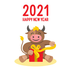 The year of the ox. Merry Christmas and happy new year 2021. Funny vector illustration.