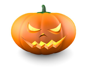 Halloween pumpkin. Angry face. Isolated on white background. 3d render