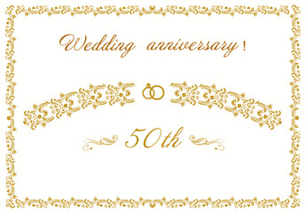 
50th wedding anniversary card for congratulations and writing text vector illustration. Gold wedding anniversary celebration. Wedding invitation card white background. Wedding elements
