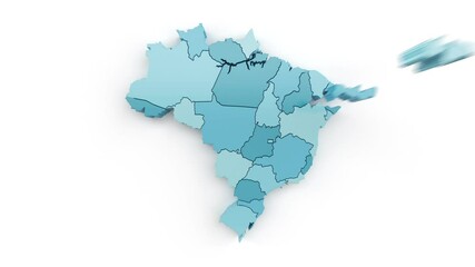 Map of Brazil in blue-green colors, top view. Formed by separate areas falling from top to bottom against a white background.