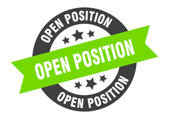 open position sign. round ribbon sticker. isolated tag
