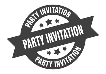 party invitation sign. round ribbon sticker. isolated tag