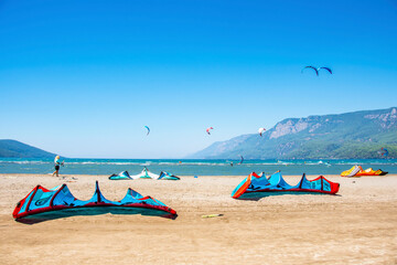 Kitesurfing in Gokova Gulf of Turkey.