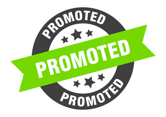 promoted sign. round ribbon sticker. isolated tag
