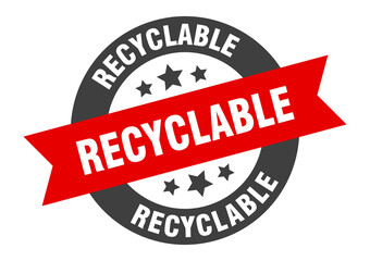 recyclable sign. round ribbon sticker. isolated tag