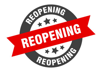 reopening sign. round ribbon sticker. isolated tag