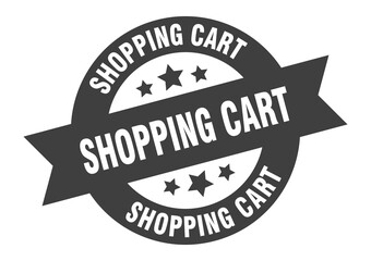 shopping cart sign. round ribbon sticker. isolated tag