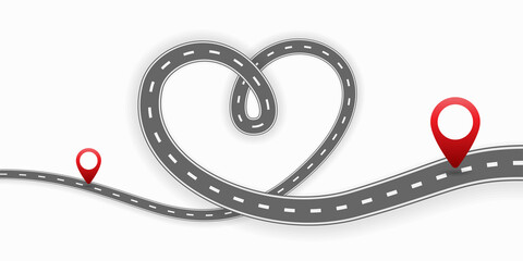 GPS pin pointers on the road heart shaped. Cartoon vector illustration © tutti_frutti