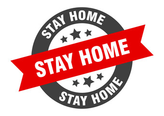 stay home sign. round ribbon sticker. isolated tag